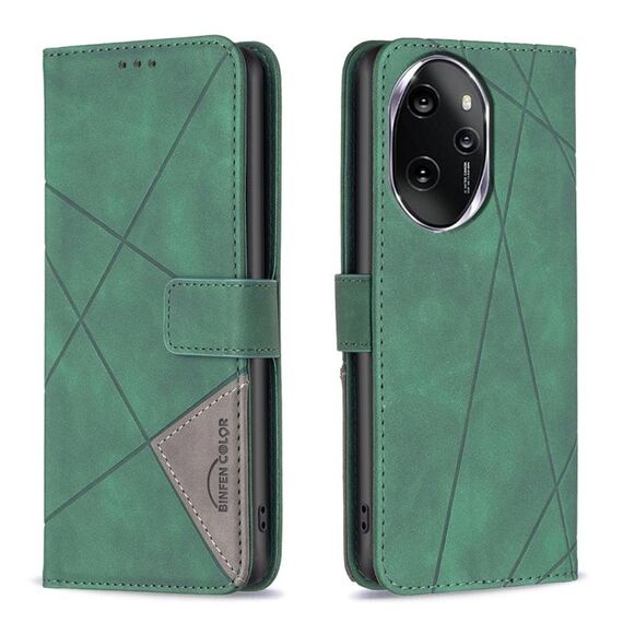 Custodia per telefono in pelle con trama romboidale con fibbia magnetica per Honor 100 Pro (verde)