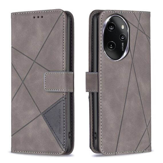 Custodia per telefono in pelle con trama romboidale con fibbia magnetica per Honor 100 Pro (grigio)