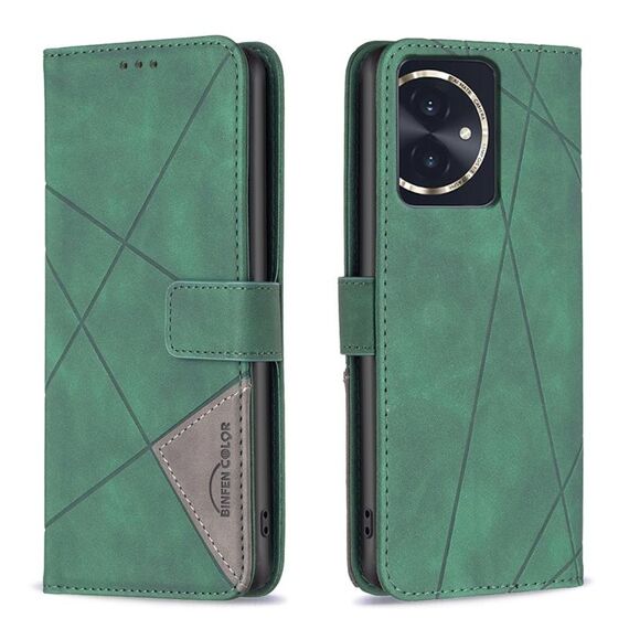Custodia per telefono in pelle con trama romboidale con fibbia magnetica per Honor 100 (verde)