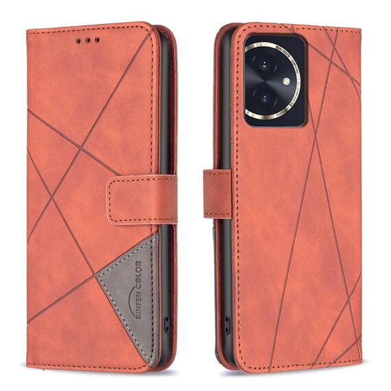 Custodia per telefono in pelle con trama romboidale con fibbia magnetica per Honor 100 (marrone)