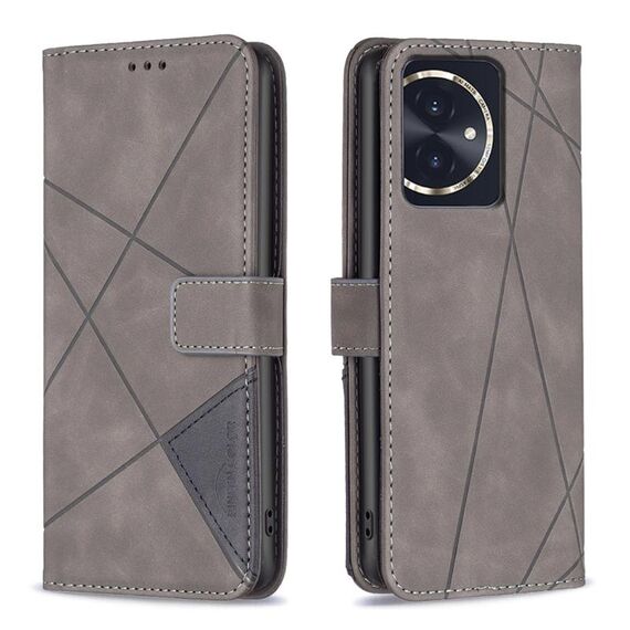 Custodia per telefono in pelle con trama romboidale con fibbia magnetica per Honor 100 (grigio)