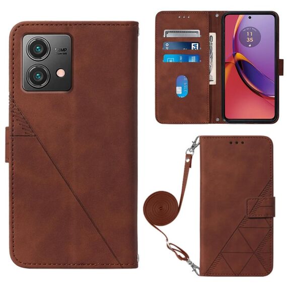 Per Motorola Moto G84 Custodia a tracolla in pelle con vibrazione 3D in rilievo (marrone)