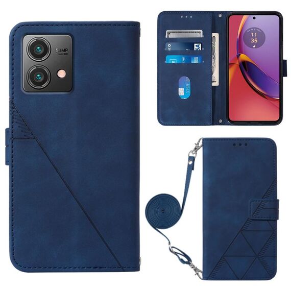 Per Motorola Moto G84 Custodia a tracolla in pelle con vibrazione 3D in rilievo (blu)