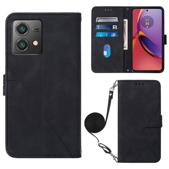Custodia per cellulare in pelle con custodia a tracolla in rilievo 3D per Motorola Moto G84 (nera)