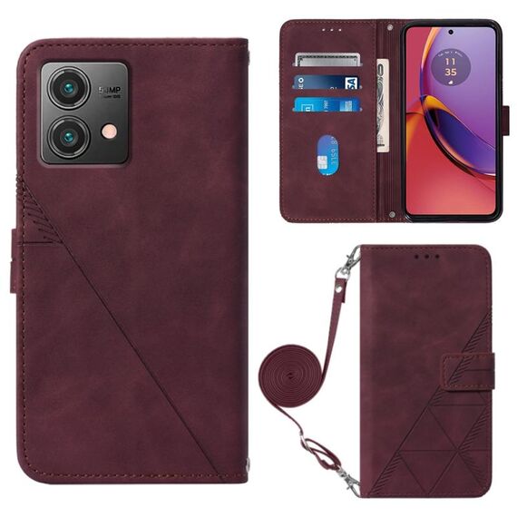 Per Motorola Moto G84 Custodia a tracolla in pelle con custodia in rilievo 3D (vino rosso)