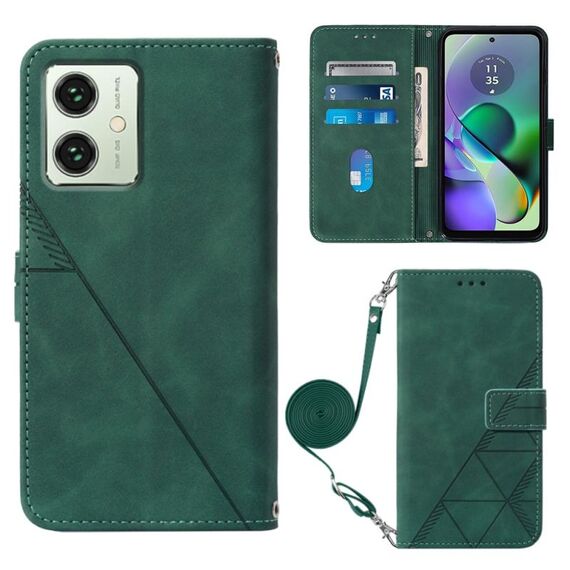 Custodia per telefono in pelle con custodia a tracolla in rilievo 3D per Motorola Moto G54 (verde scuro)