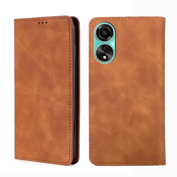 Per OPPO A78 4G Custodia per telefono in pelle magnetica Skin Feel (marrone chiaro)