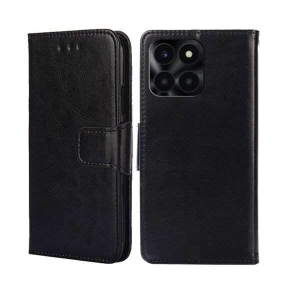 Custodia per cellulare in pelle con texture cristallo per Honor X6A 4G (nera)