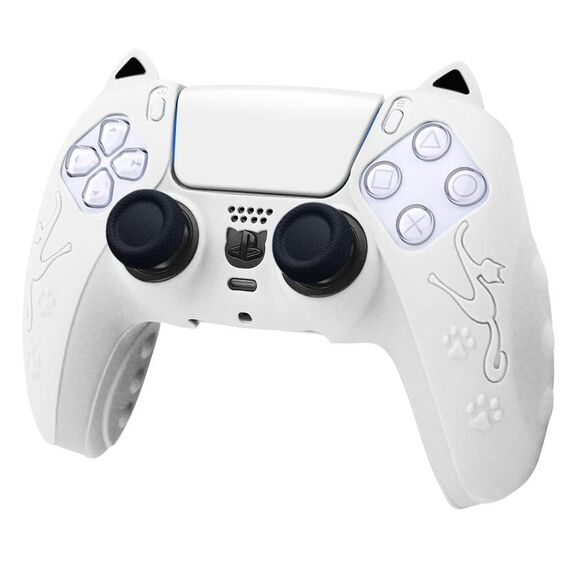 Per Sony PS5 Custodia protettiva in silicone per gamepad a forma di orecchie di gatto (bianca)