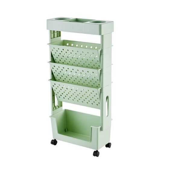 Scaffale in plastica con carrello mobile a 5 strati per scaffali verticali per libri per studenti (verde)