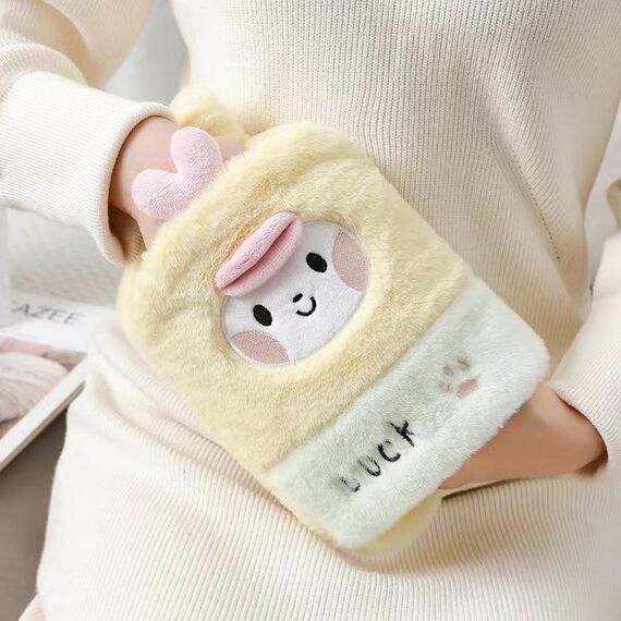Borsa per acqua calda da 1 litro, scaldamani in peluche a due mani, stile: anatra gialla