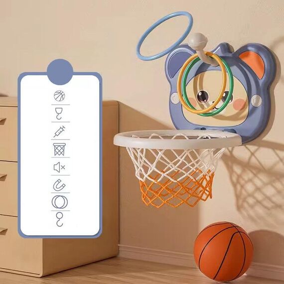 Giocattolo per bambini con palla da basket per bambini, giocattolo da tiro senza fori montato a parete per interni, colore: modello ad anello blu + 1 palla