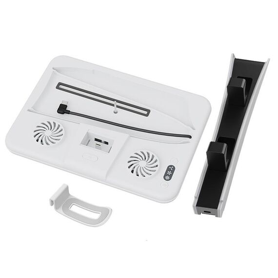 Base di raffreddamento per console PS5 Slim Iplay HBP-539 con caricatore con supporto verticale per luce ambientale RGB (bianco)