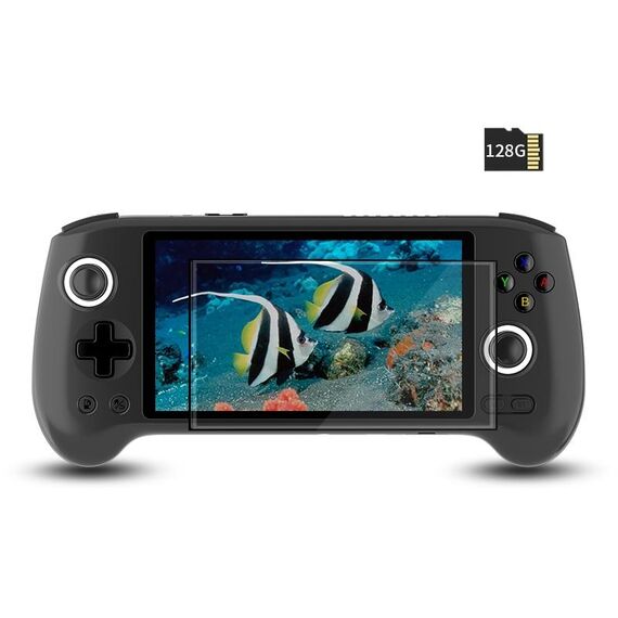 ANBERNIC RG556 Console di gioco portatile Sistema Android 13 Schermo AMOLED da 5,48 pollici Lettore di giochi WIFI Bluetooth 128 GB + 128 GB (Nero)