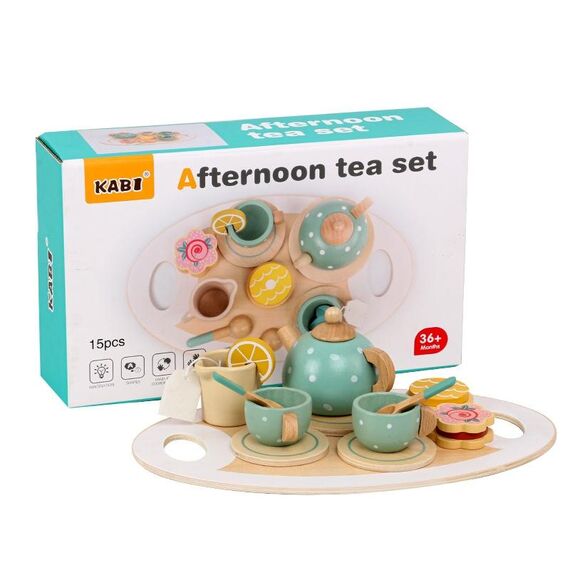 KABI Simulazione per bambini Giocattolo in legno per giochi di finzione Giocattolo interattivo genitore-figlio per l'asilo, Stile: Set da tè