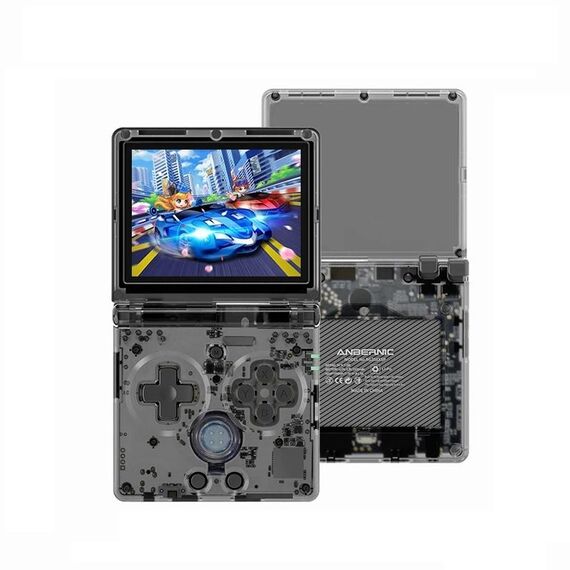 ANBERNIC RG35XXSP 3.5 ''IPS Schermo Flip Console portatile Sistema Linux WIFI Lettore per videogiochi retrò 64G + 128G (Nero trasparente)
