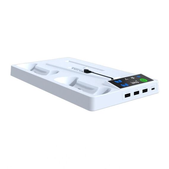 Per PS5 Slim iplay HA-8006 Console Dock di raffreddamento multifunzionale Maniglia Doppia maniglia di ricarica Maniglia Organizzatore per cuffie (Bianco)
