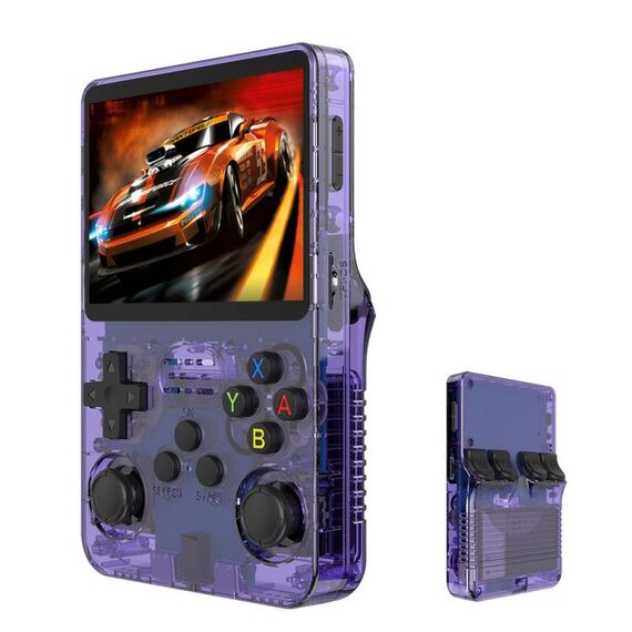 Console di gioco portatile retrò R36S Sistema Linux Schermo IPS da 3,5 pollici Lettore video portatile 128G Viola Trasparente