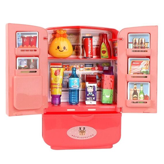 Casa da gioco per bambini Simulazione Frigorifero Cucina Giocattolo Doppia porta Ragazze Giocattolo congelatore intelligente(Rosa)
