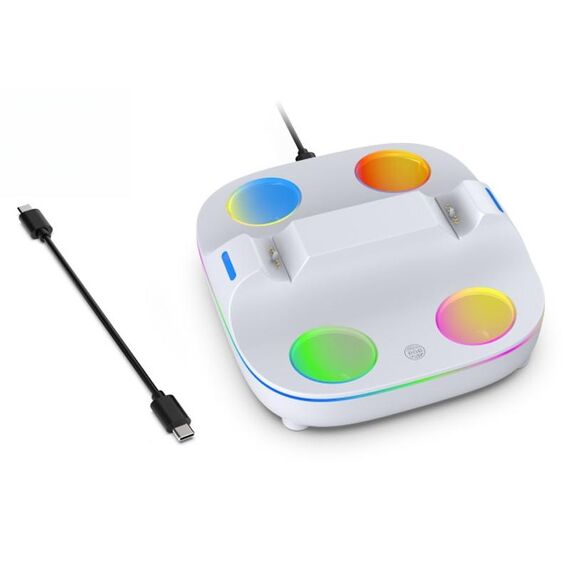 Per controller PS5, stazione di ricarica con doppio caricatore e luce ambientale RGB (bianco)