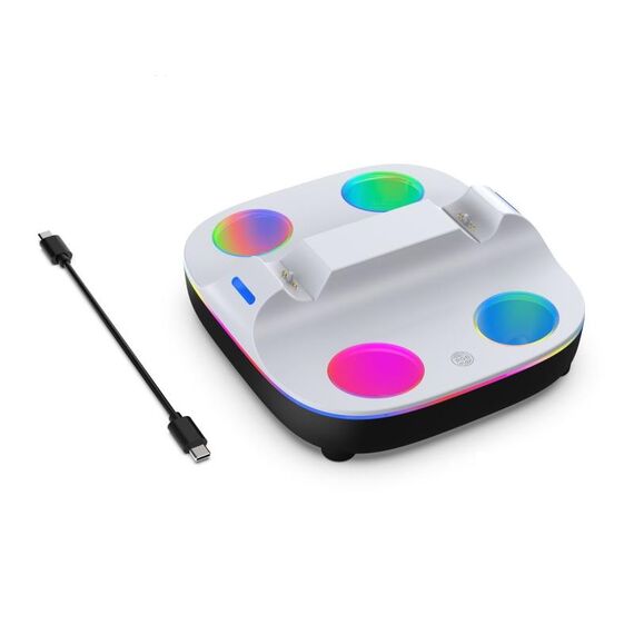 Per controller PS5, stazione di ricarica con doppio caricatore e luce ambientale RGB (bianco e nero)