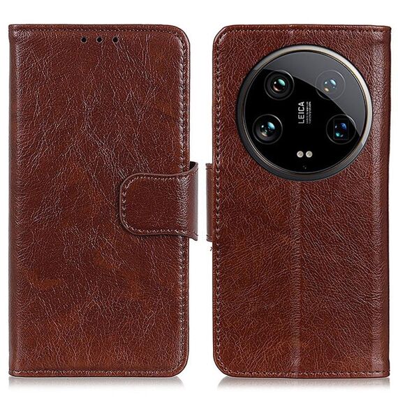 Custodia per cellulare in pelle con vibrazione orizzontale Ultra Nappa per Xiaomi 14 (marrone)