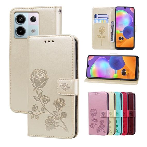 Custodia per telefono in pelle PU con vibrazione rosa goffrata per Xiaomi Redmi Note 13 Pro 4G (oro)