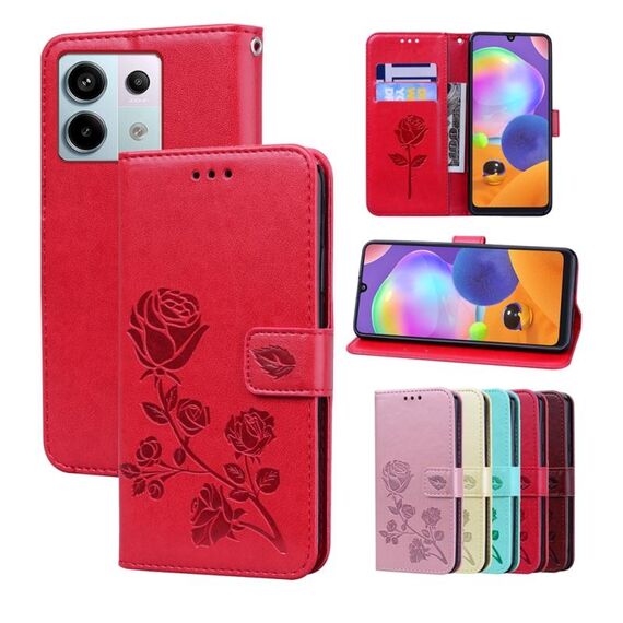 Custodia per telefono in pelle PU con vibrazione rosa goffrata per Xiaomi Redmi Note 13 Pro 4G (rossa)