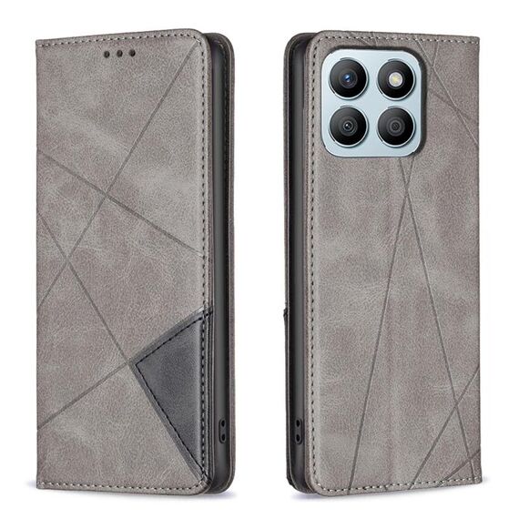 Custodia per telefono in pelle magnetica con texture romboidale per Honor X8b (grigio)