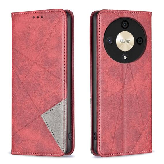 Custodia per telefono in pelle magnetica con texture romboidale per Honor X9b/Magic6 Lite 5G (rosso)