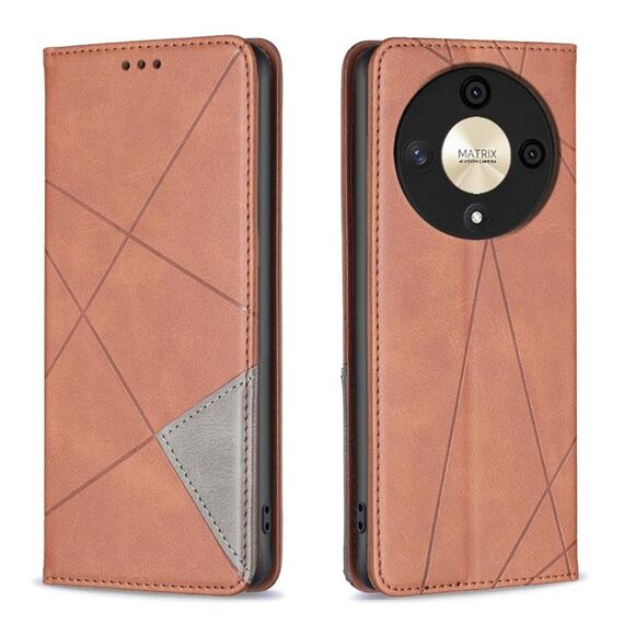 Custodia per telefono in pelle magnetica con texture romboidale per Honor X9b/Magic6 Lite 5G (marrone)