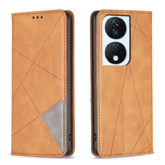 Custodia per telefono in pelle magnetica con texture romboidale per Honor X7b (gialla)