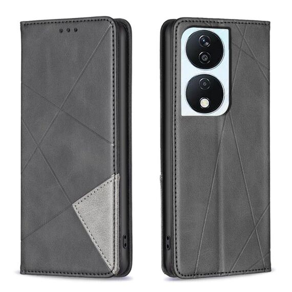 Custodia per telefono in pelle magnetica con texture romboidale per Honor X7b (nera)