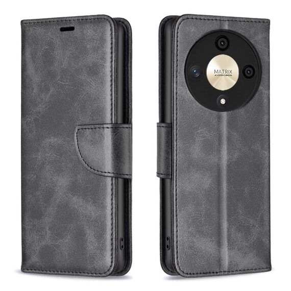Per Honor X9b/Magic6 Lite 5G Custodia in pelle di agnello con texture in puro colore Flip (Nero)