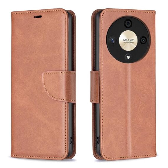 Per Honor X9b/Magic6 Lite 5G Custodia in pelle di agnello con texture in puro colore Flip (marrone)