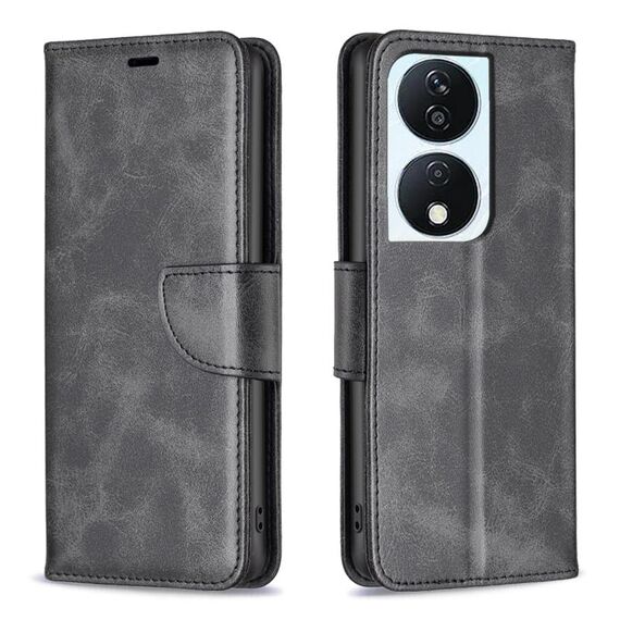 Per Honor X7b Custodia in pelle di agnello con texture in puro colore Flip (Nero)