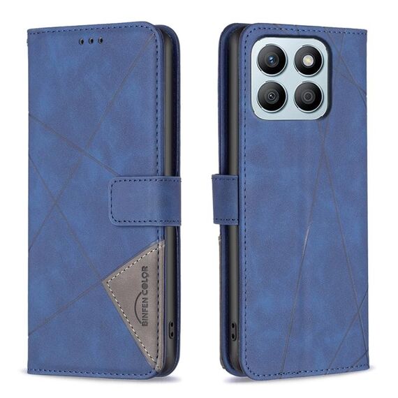 Custodia per telefono in pelle con trama romboidale con fibbia magnetica per Honor X8b (blu)