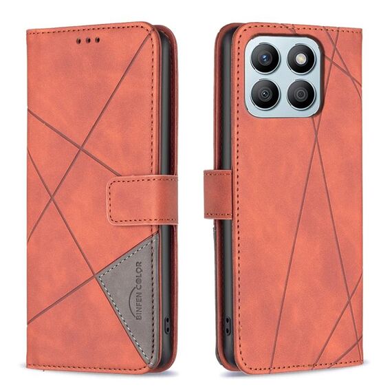 Custodia per telefono in pelle con trama romboidale con fibbia magnetica per Honor X8b (marrone)