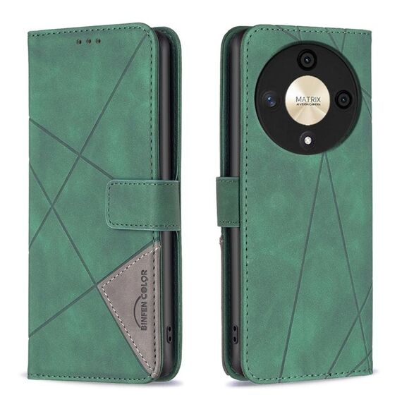 Custodia per telefono in pelle con texture rombo con fibbia magnetica per Honor X9b/Magic6 Lite 5G (verde)