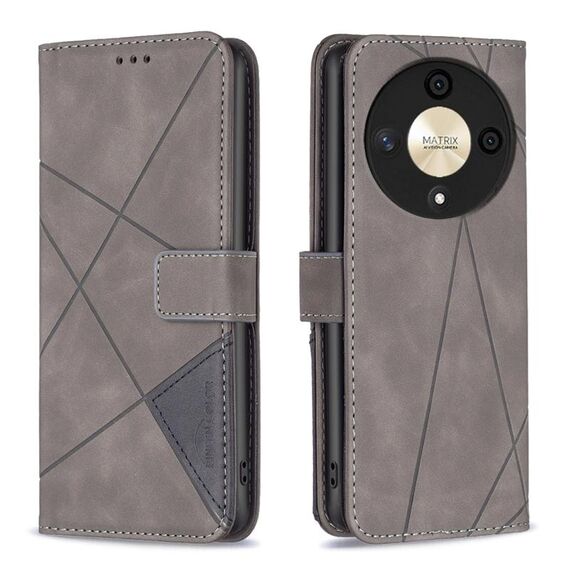 Custodia per telefono in pelle con texture rombo con fibbia magnetica per Honor X9b/Magic6 Lite 5G (grigio)
