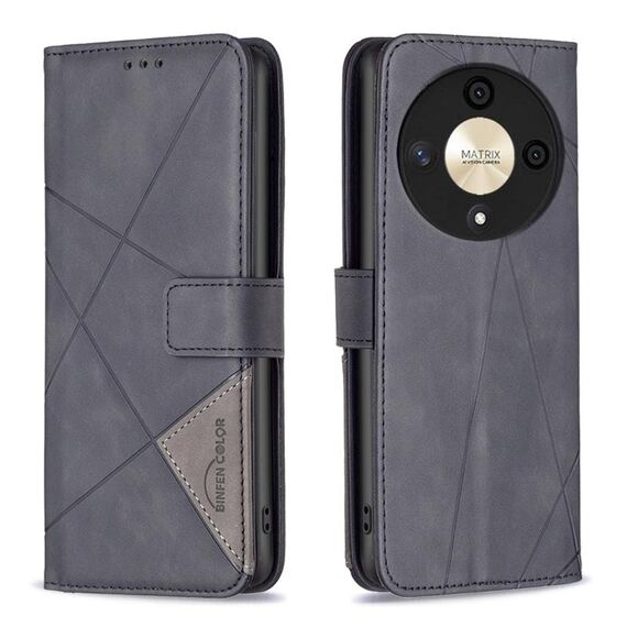 Per Honor X9b/Magic6 Lite 5G Custodia in pelle con fibbia magnetica a rombo (Nero)