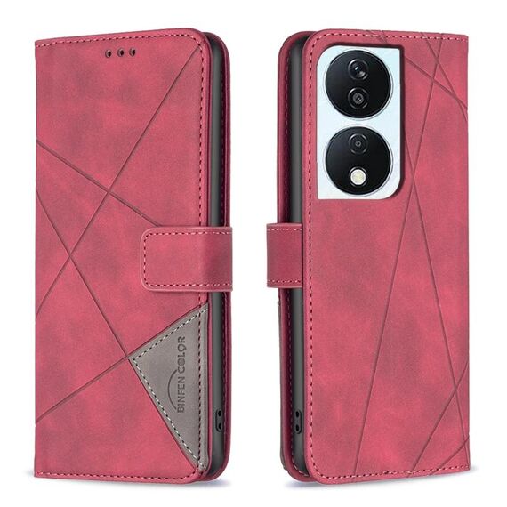 Custodia per telefono in pelle con trama romboidale con fibbia magnetica per Honor X7b (rossa)