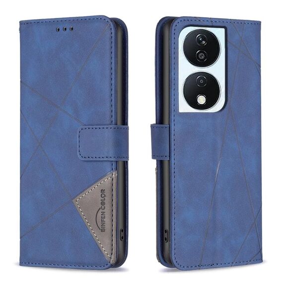 Custodia per telefono in pelle con trama romboidale con fibbia magnetica per Honor X7b (blu)