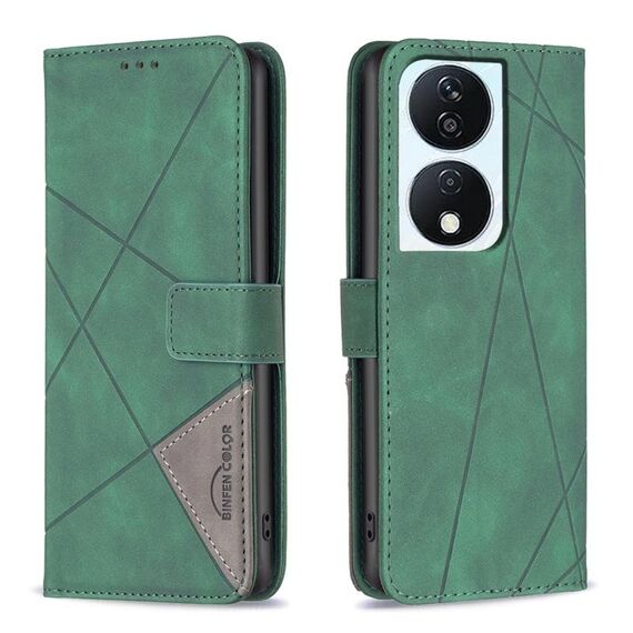 Custodia per telefono in pelle con trama romboidale con fibbia magnetica per Honor X7b (verde)
