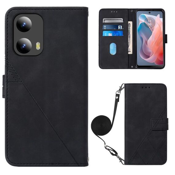 Per Motorola Moto G Play 5G 2024 Custodia a tracolla in pelle con vibrazione 3D in rilievo (Nero)