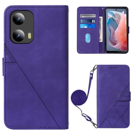 Per Motorola Moto G Play 5G 2024 Custodia a tracolla in pelle con vibrazione 3D in rilievo (viola)