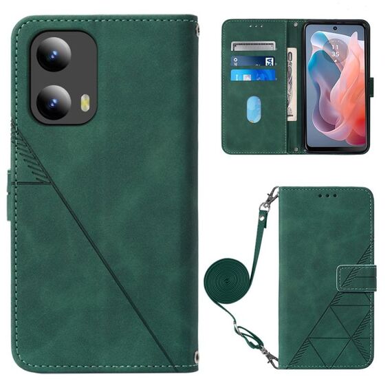 Per Motorola Moto G Play 5G 2024 Custodia a tracolla in pelle con vibrazione 3D in rilievo (verde scuro)