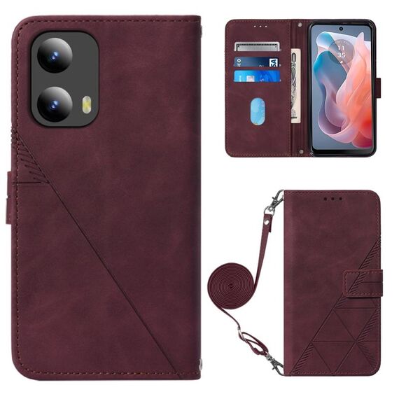 Per Motorola Moto G Play 5G 2024 Custodia a tracolla in pelle con vibrazione 3D in rilievo (vino rosso)