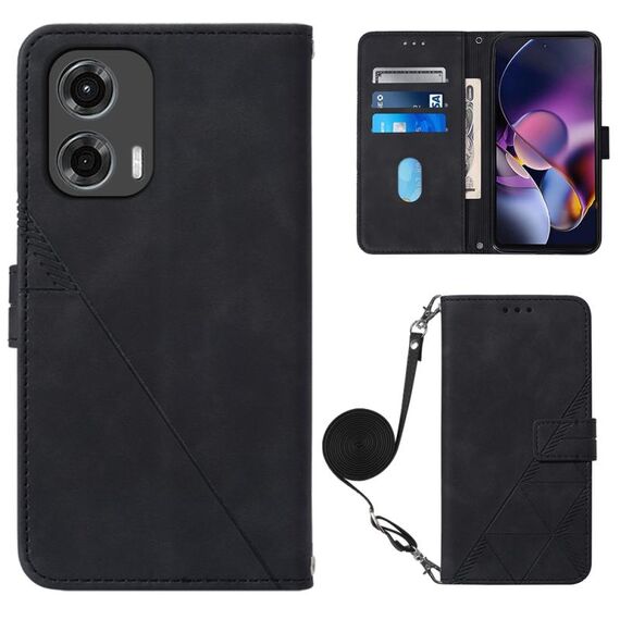 Per Motorola Moto G Stylus 5G 2024 Custodia a tracolla in pelle con vibrazione 3D in rilievo (Nero)