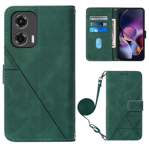 Per Motorola Moto G Stylus 5G 2024 Custodia a tracolla in pelle con vibrazione 3D in rilievo (verde scuro)